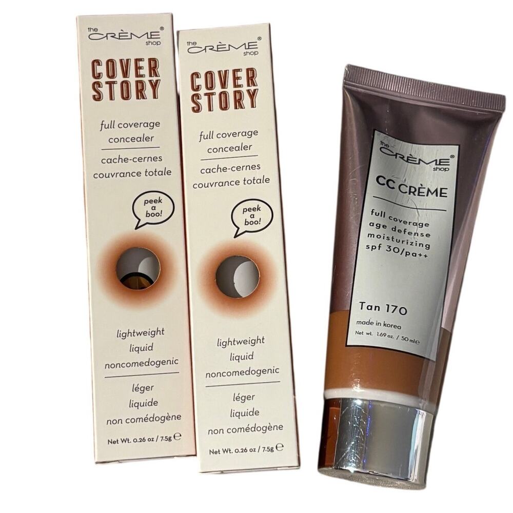 The Crème Shop 3pc Complexion Bundle Deep Concealers + Tan 170 CC Cream NEW